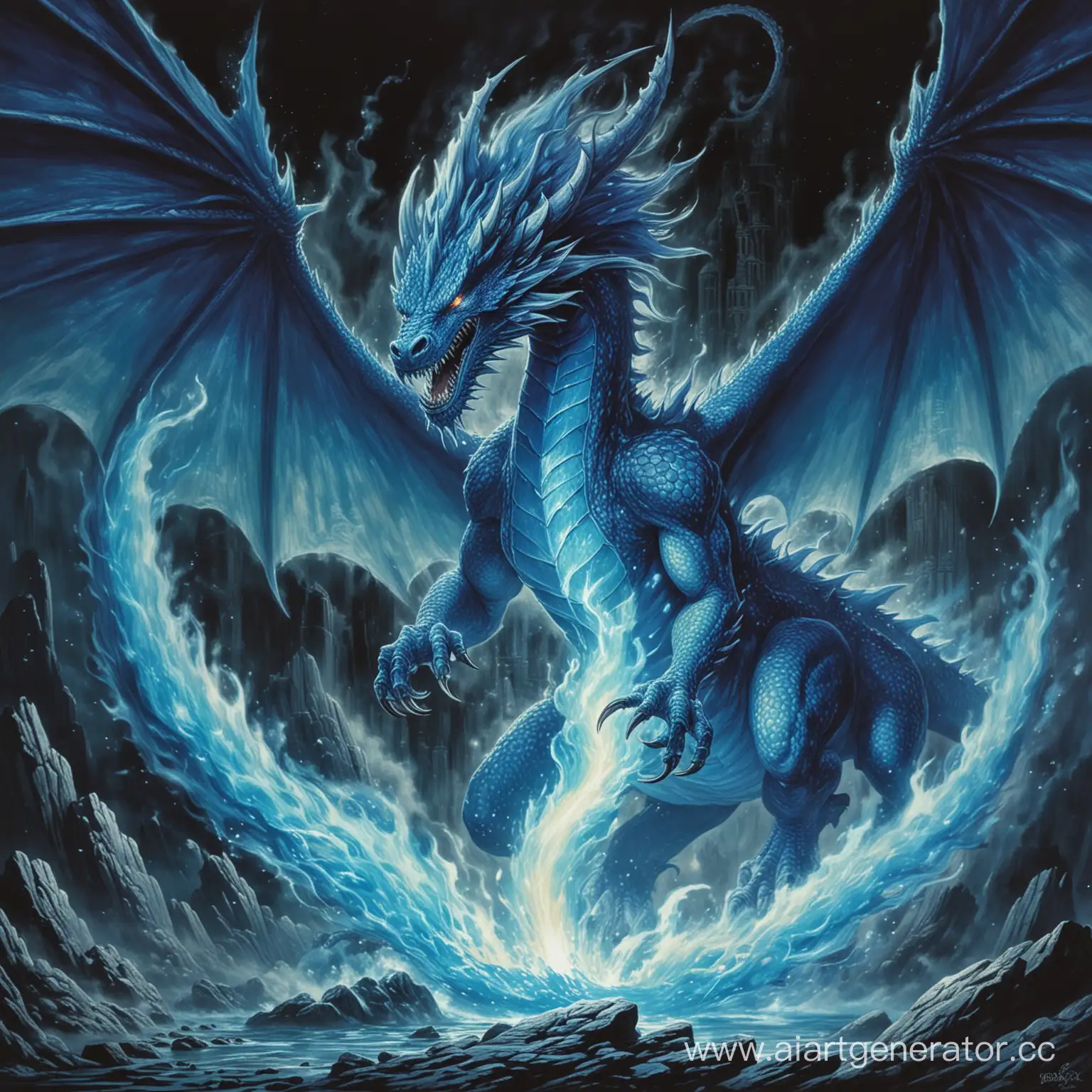 Majestic-Azure-Dragon-Breathing-Blue-Flame