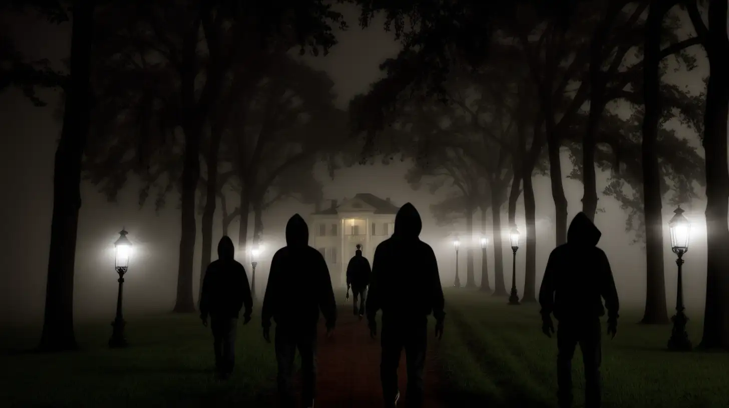 Nighttime Heist Hooded Thieves Approach Louisiana Mansion