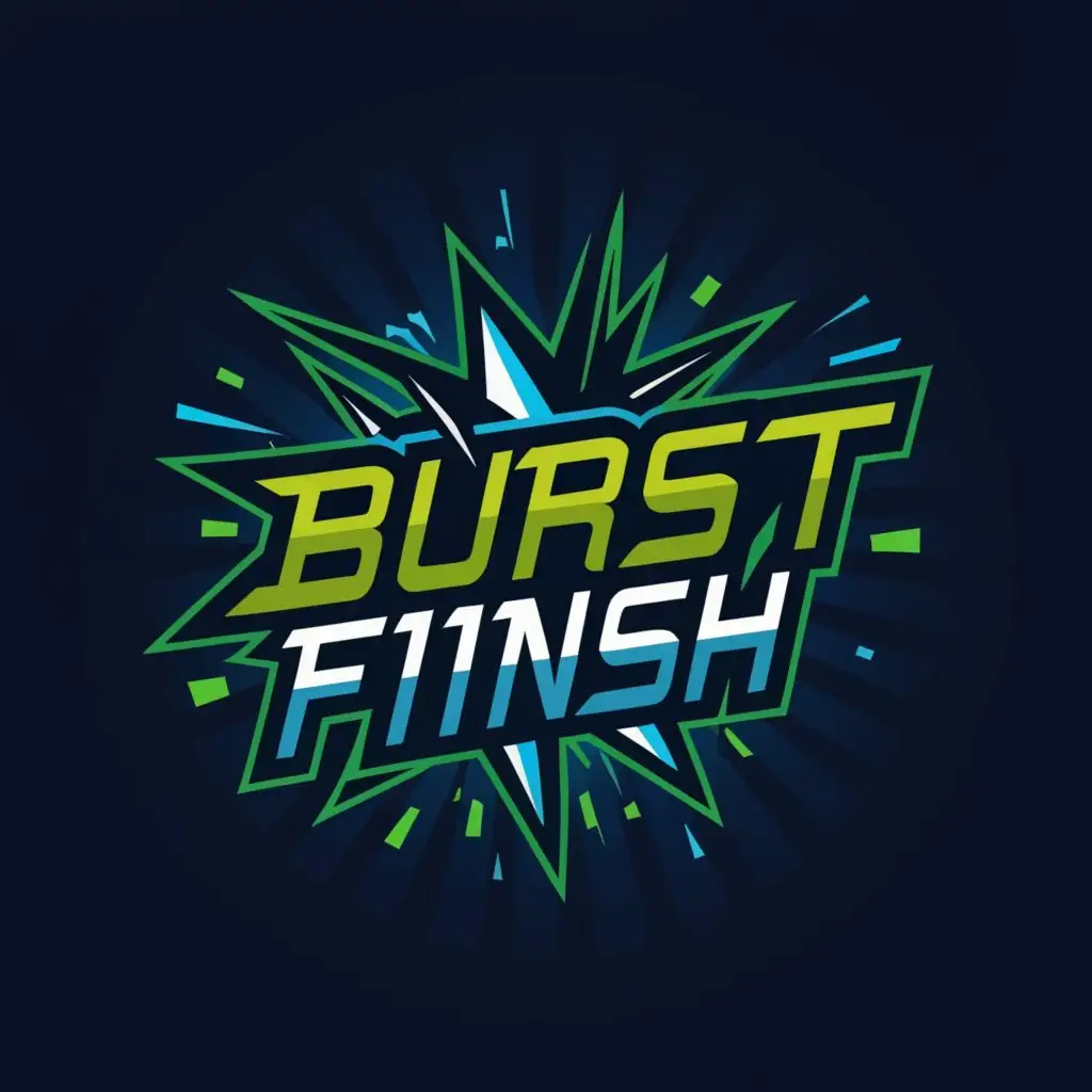 a logo design, with the text 'Burst finish', main symbol: Complex explosive sport scoring technology blue green, Moderate, to be used in Sports Fitness industry, clear background