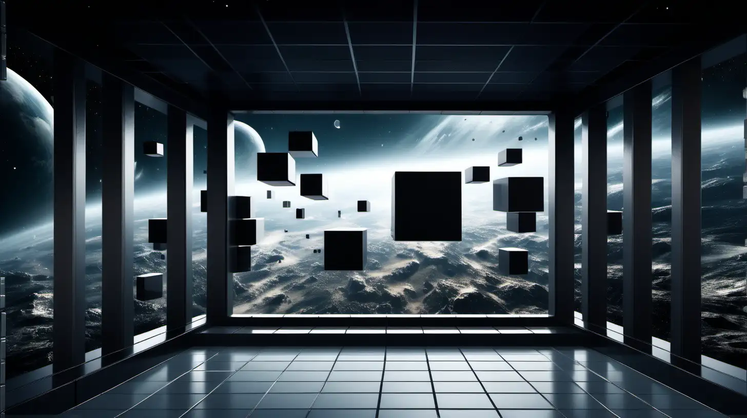 surreal image around the concept of building  blocks for integration   
place the building blocks in a sci fi setting like a large control center  with a large black window along the top full width across.  Like a viewport into space