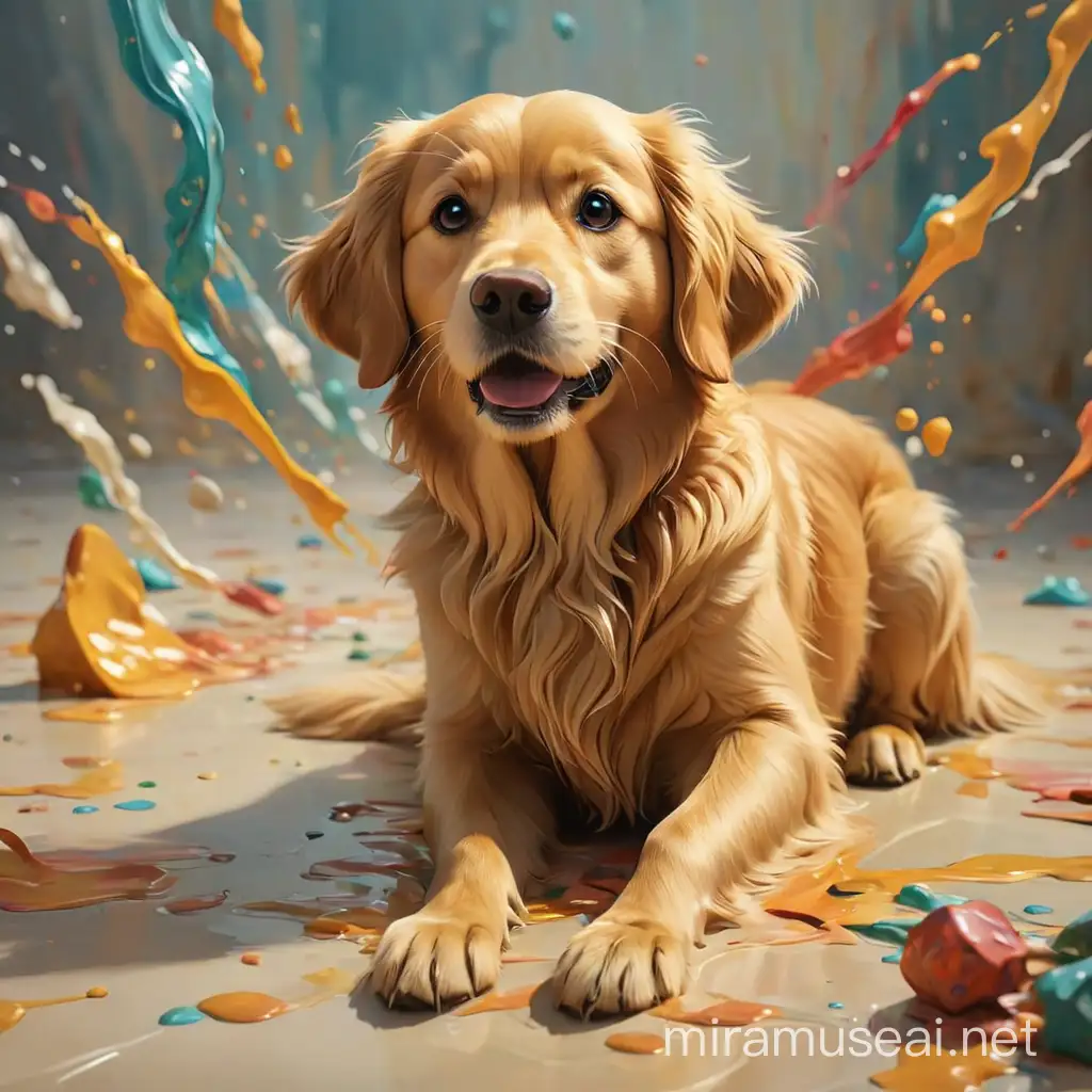 Abstract Expressionist Art with Golden Retriever