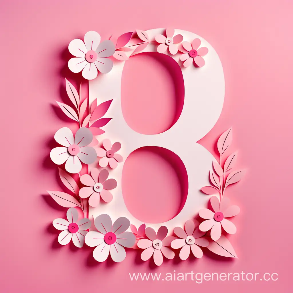 Delicate-WhitePink-Paper-Flowers-Forming-Number-8-on-Pink-Background