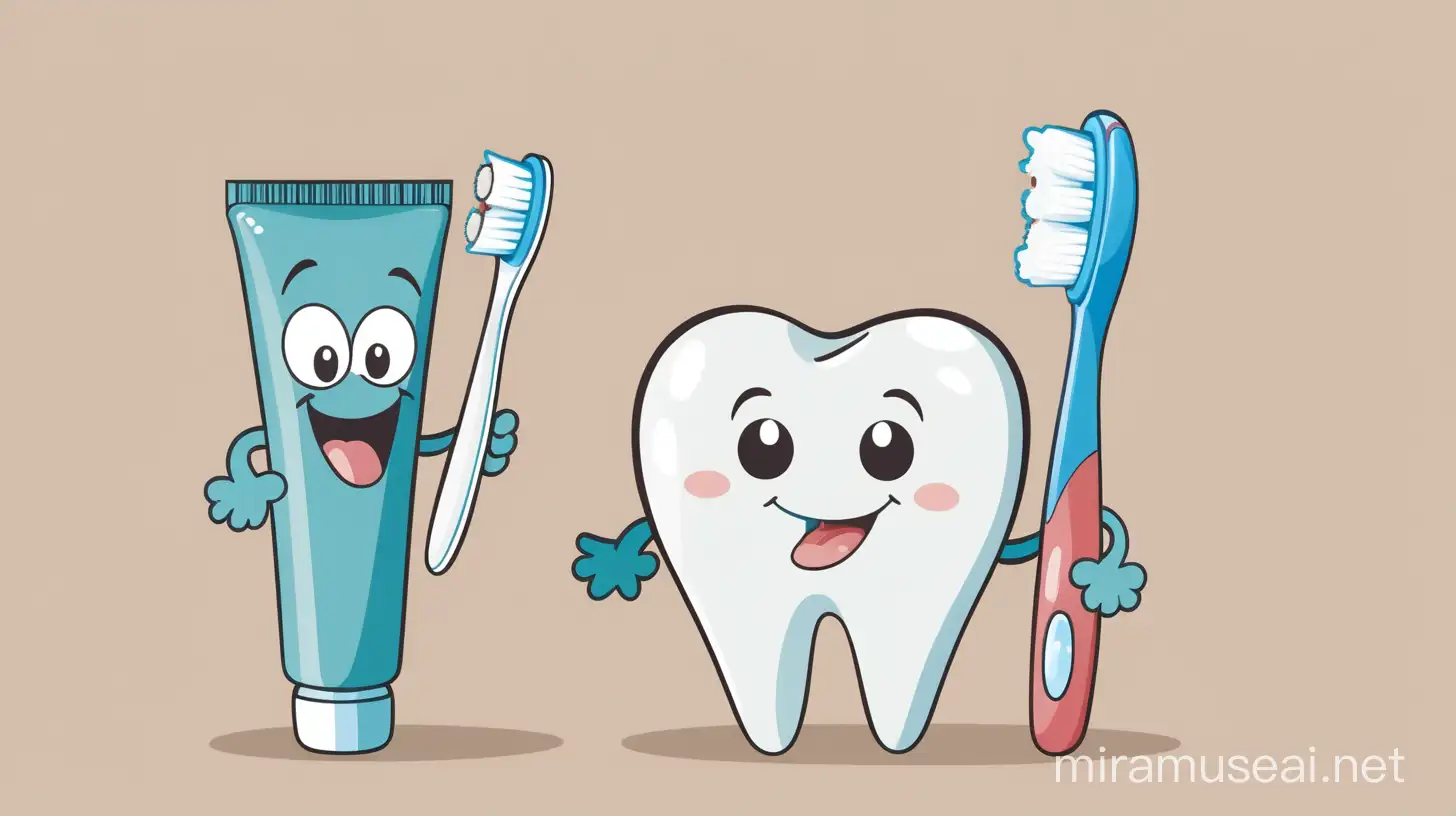 Cartoon Characters Enjoying Dental Hygiene with Vibrant Toothbrush and Toothpaste