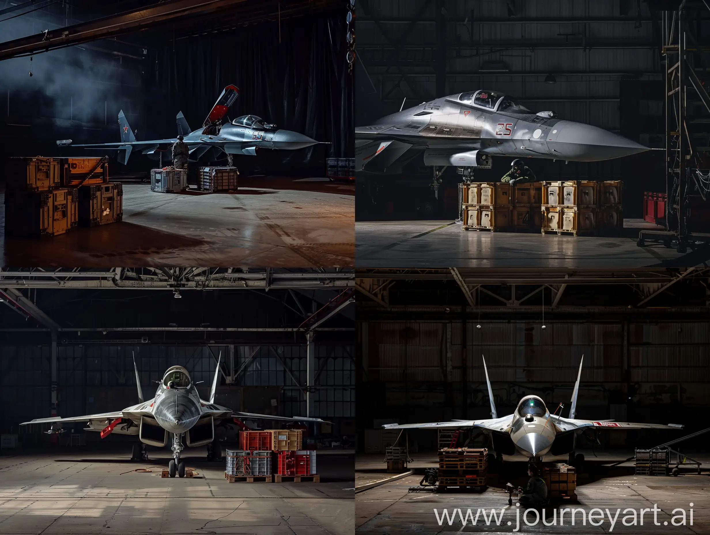 Su57-Fighter-Jet-Pilot-in-Hangar-with-Crates