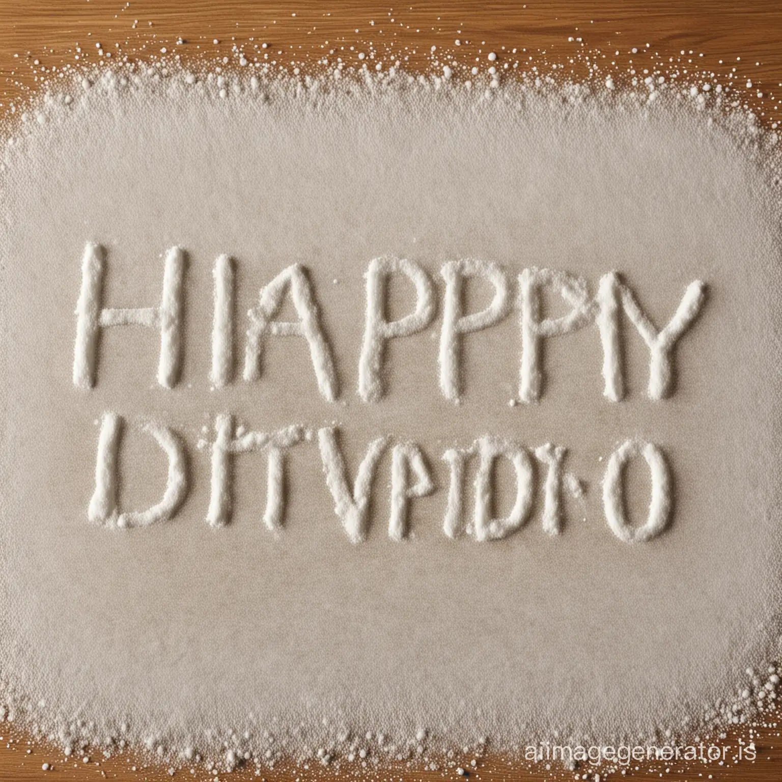 a table with white powder on top and with this powder written word happybdaycaxondo!