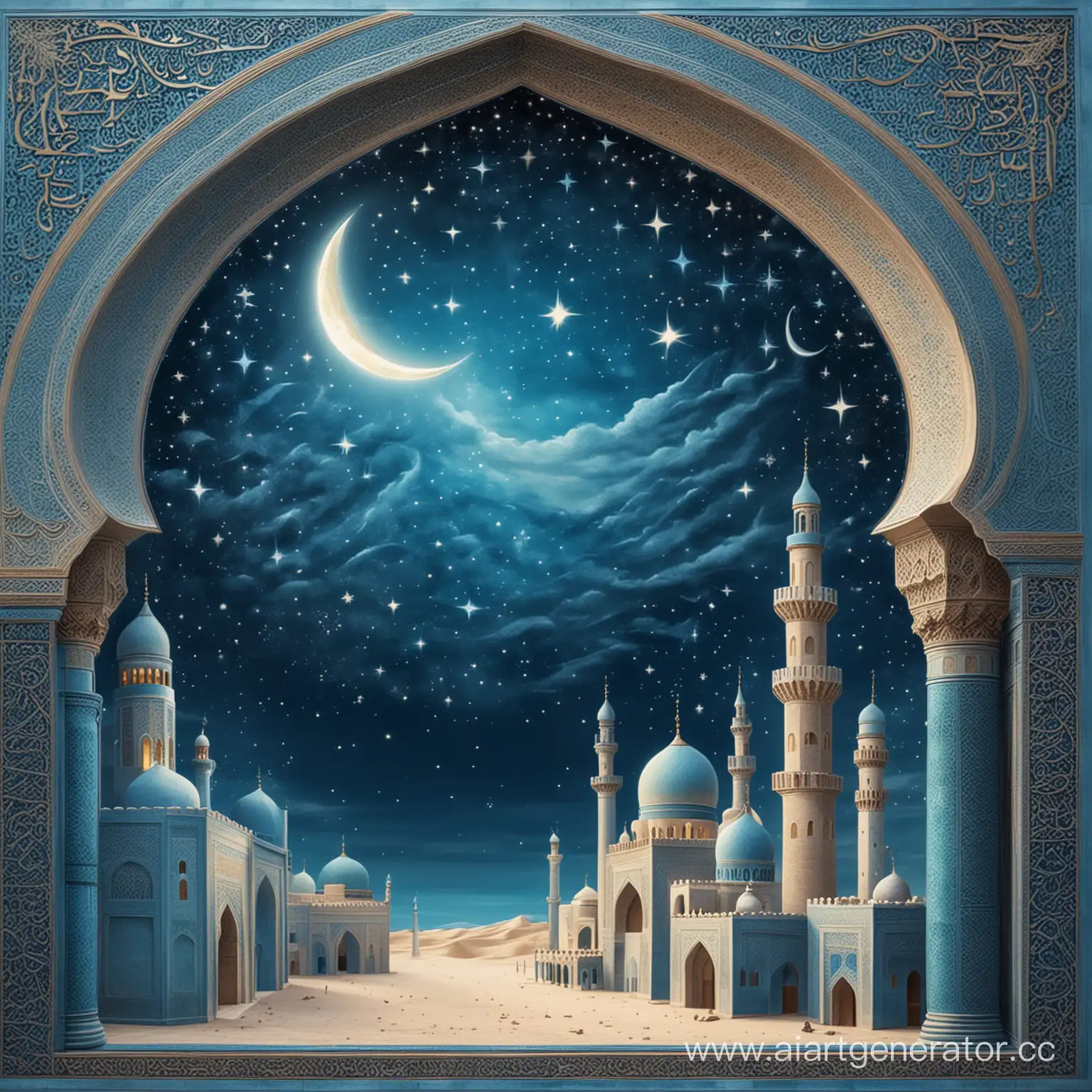 Ramadan-Crescent-Moon-and-Mosque-Silhouette-in-Blue-Tones