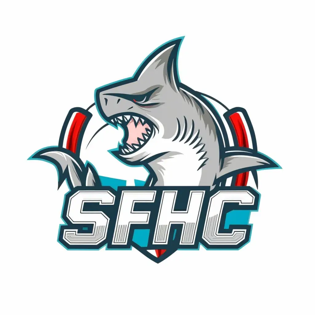 logo, angry water shark, with the text "SFHC", typography, be used in Sports Fitness industry