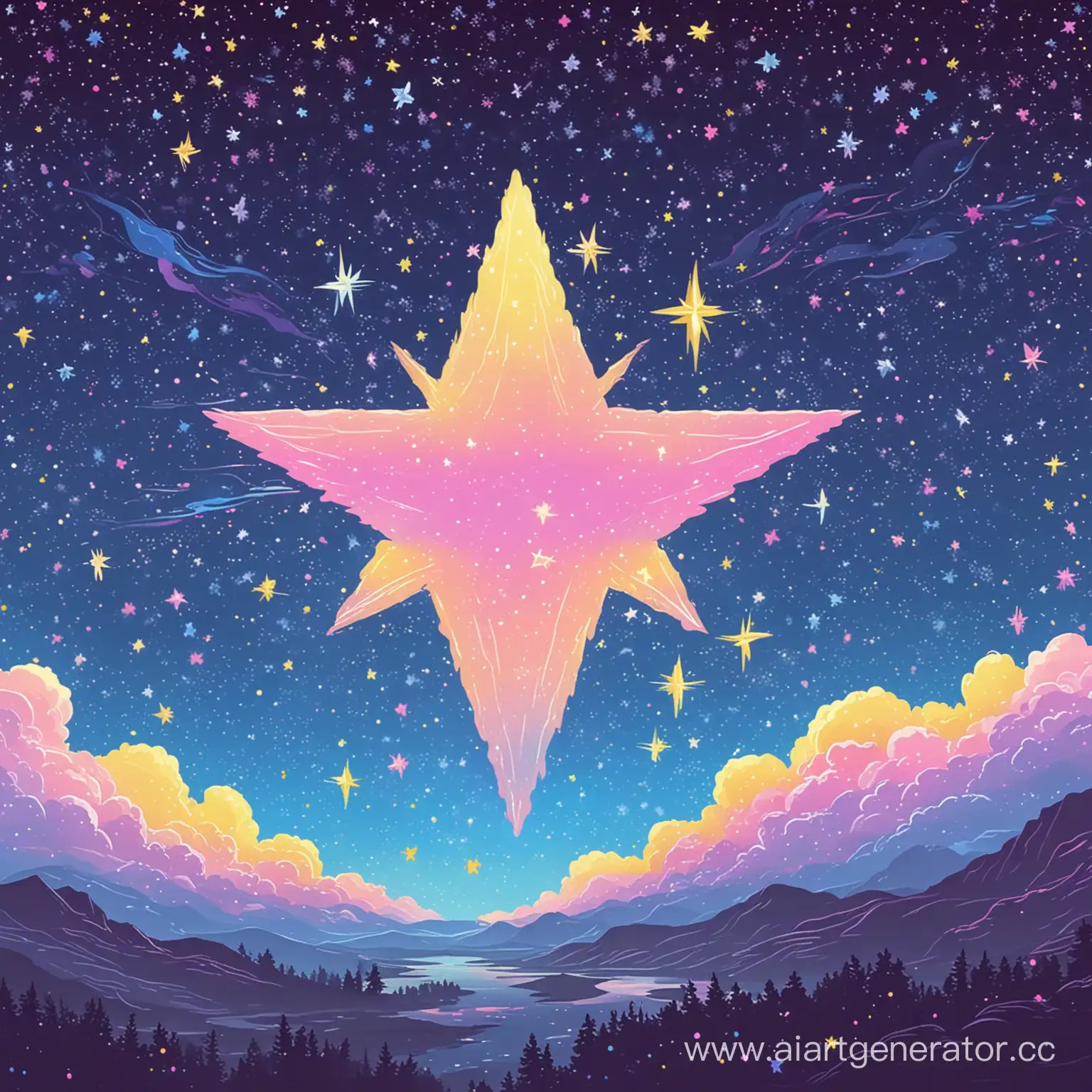 Subtle Trans Pride Starry Night ,  art, blue, pink, yellow, vector