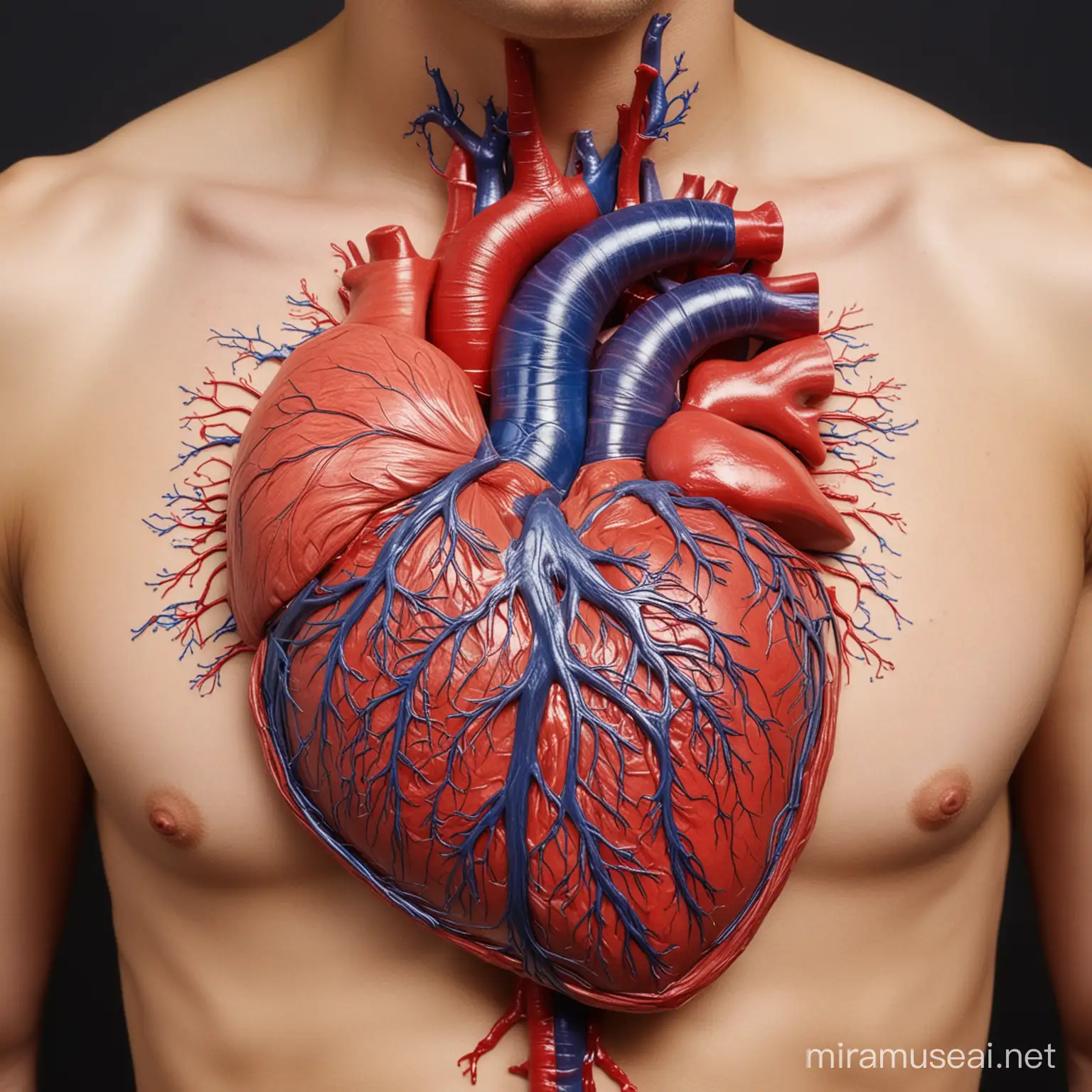Crea el sistema circulatorio humano lo más completo con todas sus venas y arterias.  El corazón debe casi para italiano.  Muestra cada vena y arterias bien visibles 