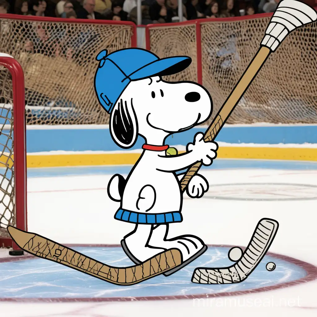 Snoopy Playing Ice Hockey Adorable Cartoon Dog Engaged in a Competitive Ice Game
