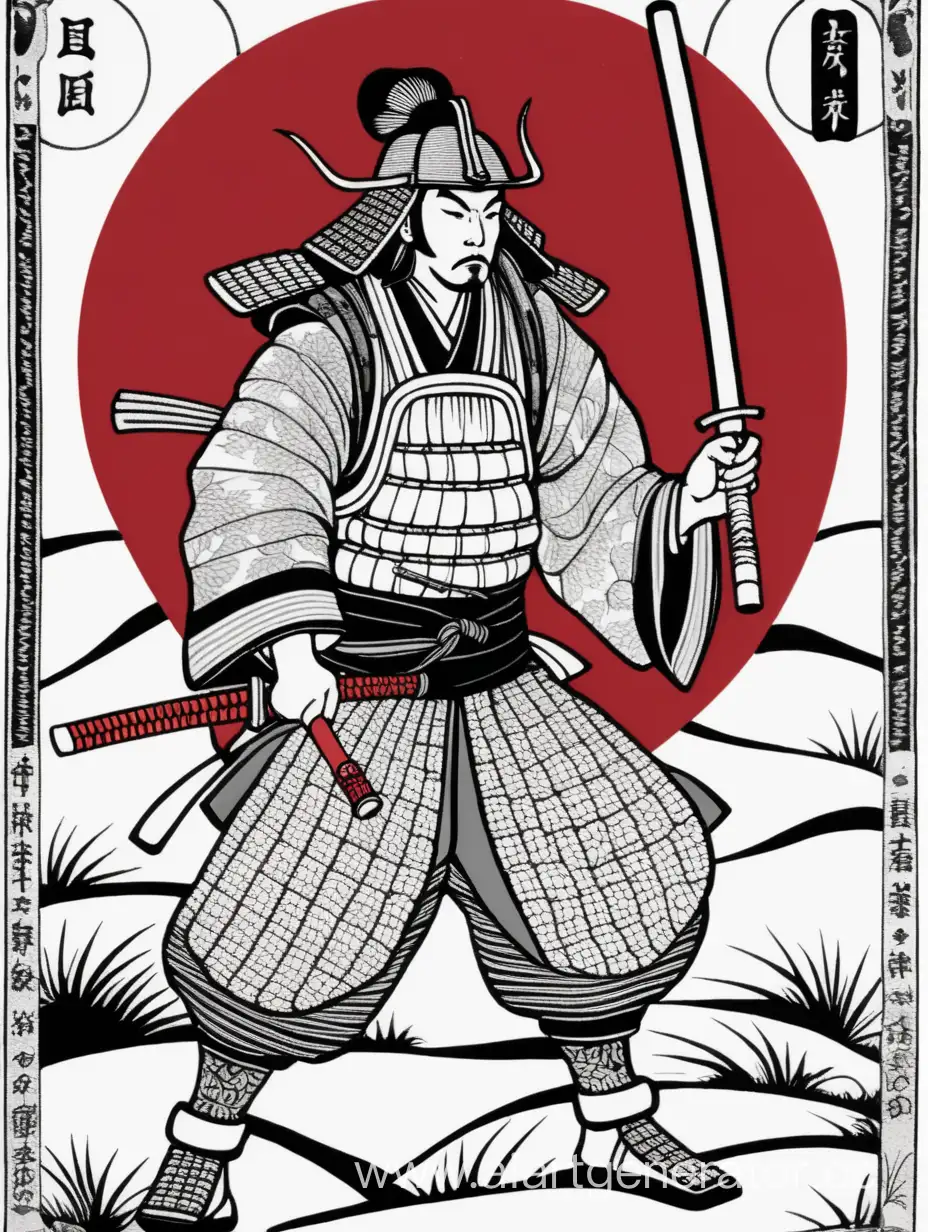 Samurai-of-Wands-Tarot-Card-Japanese-Fresco-in-Monochromatic-Elegance