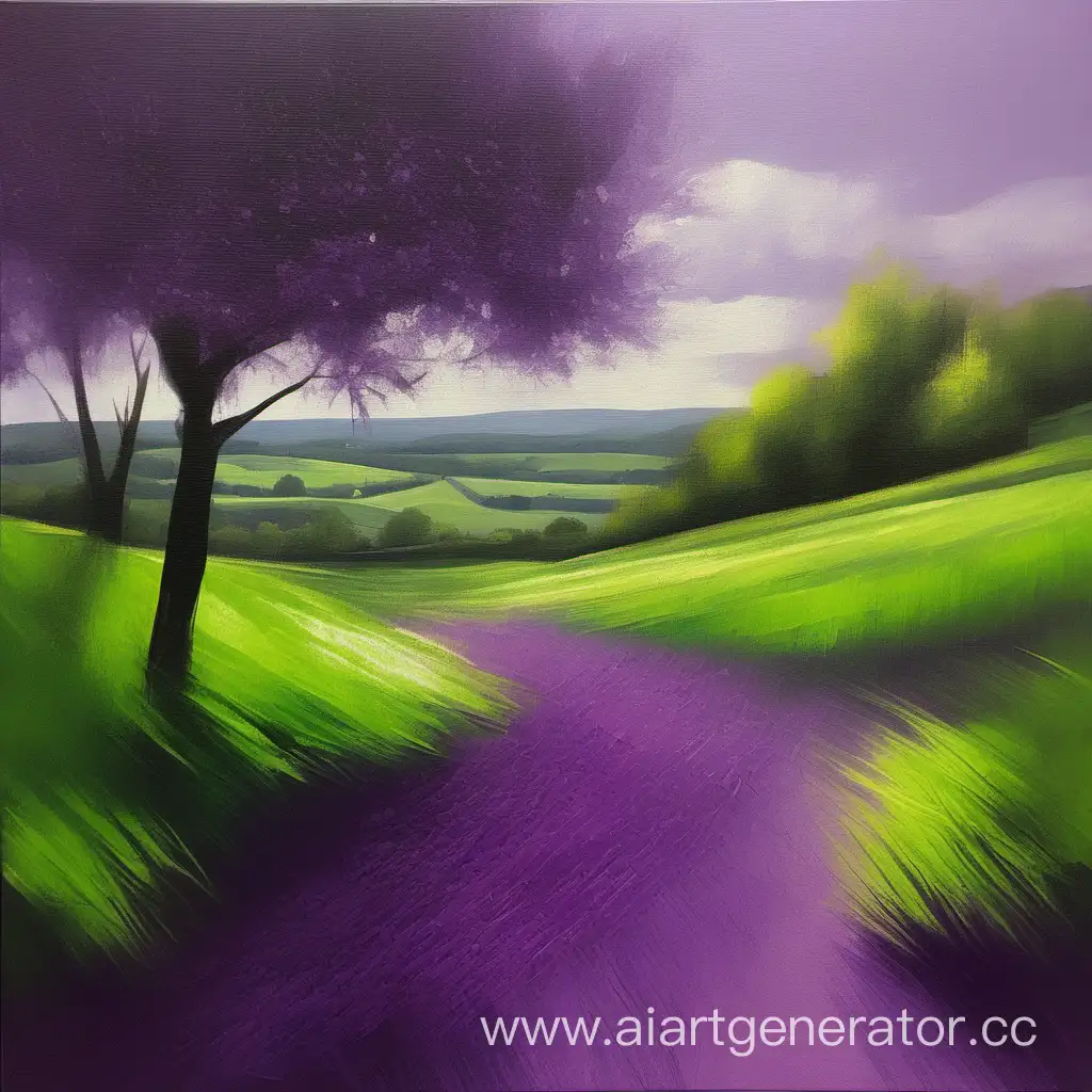 Serene-Landscape-Painting-in-Shades-of-Purple-and-Green-Oil