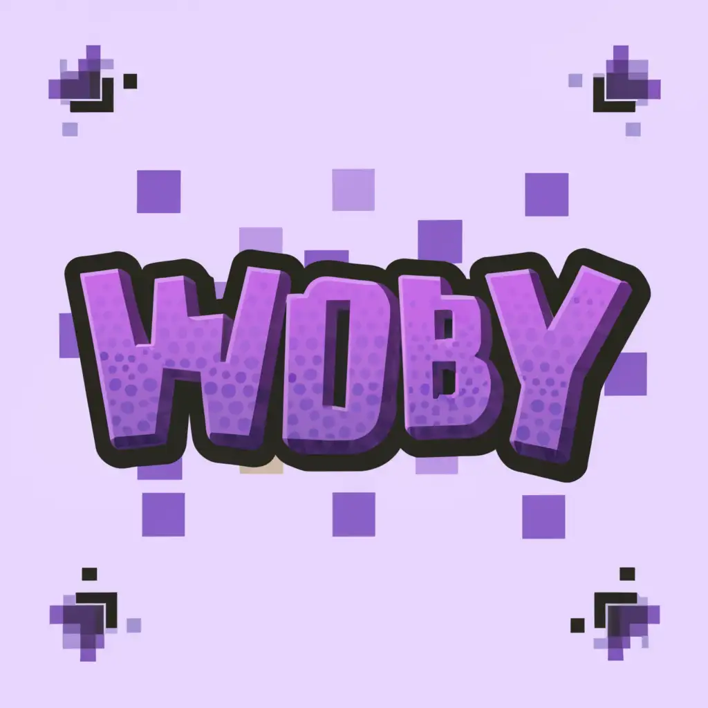 a logo design,with the text "Woby", main symbol:Minecraft Font (purple background with black pattern),Moderate,clear background
