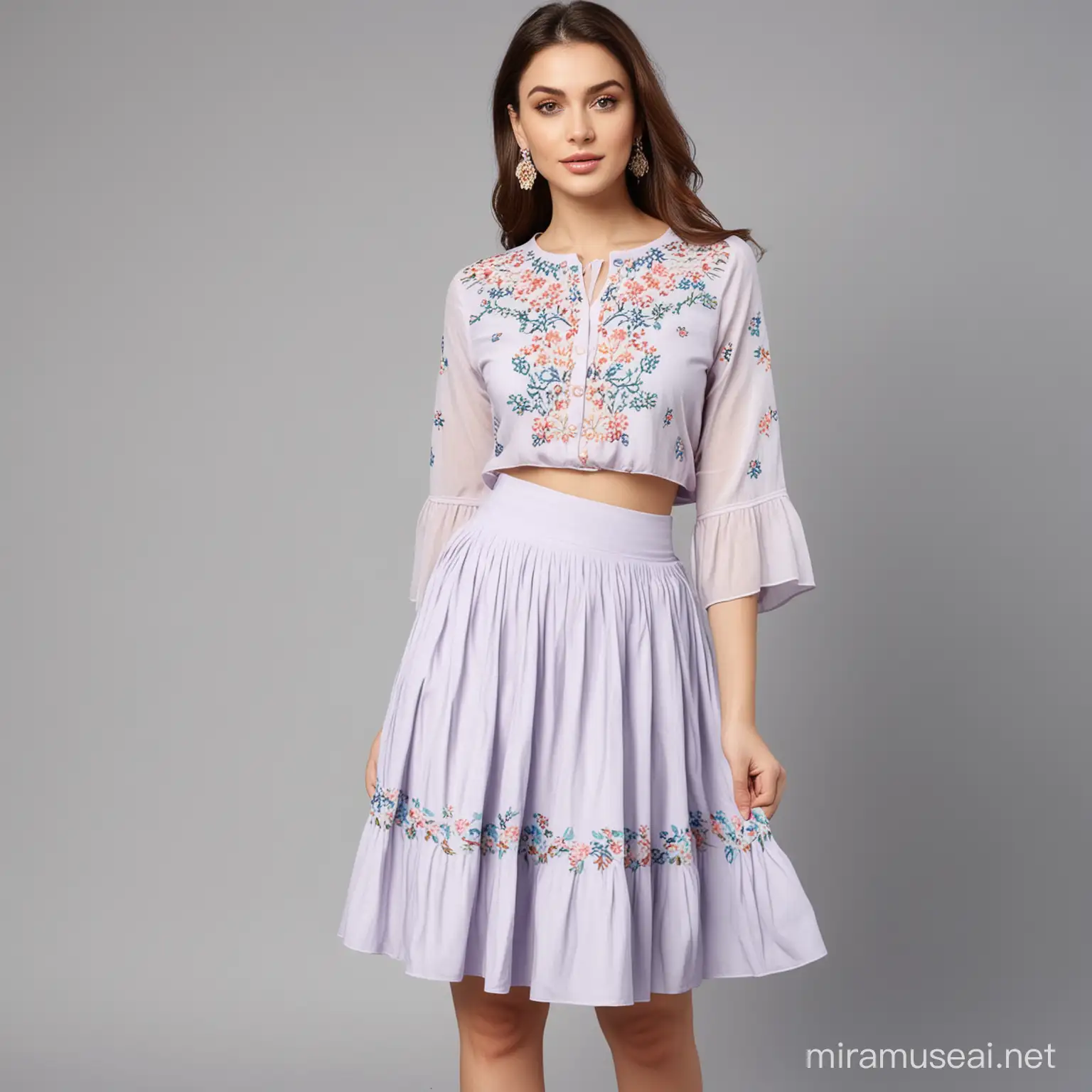 Pastel colour skirt and top for women with embroidery design 