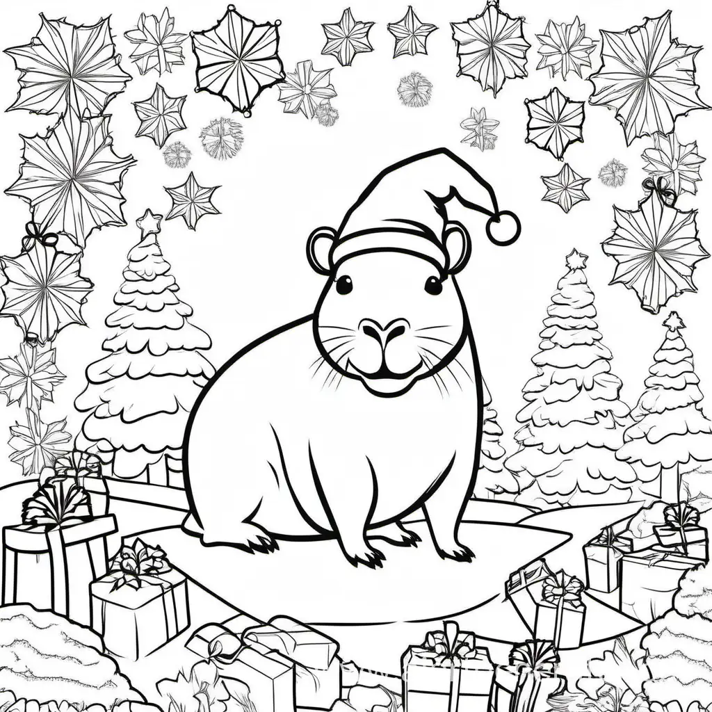 Festive-Capybara-Coloring-Book-Adorable-New-Year-Scenes-with-Santa-Claus-Hat