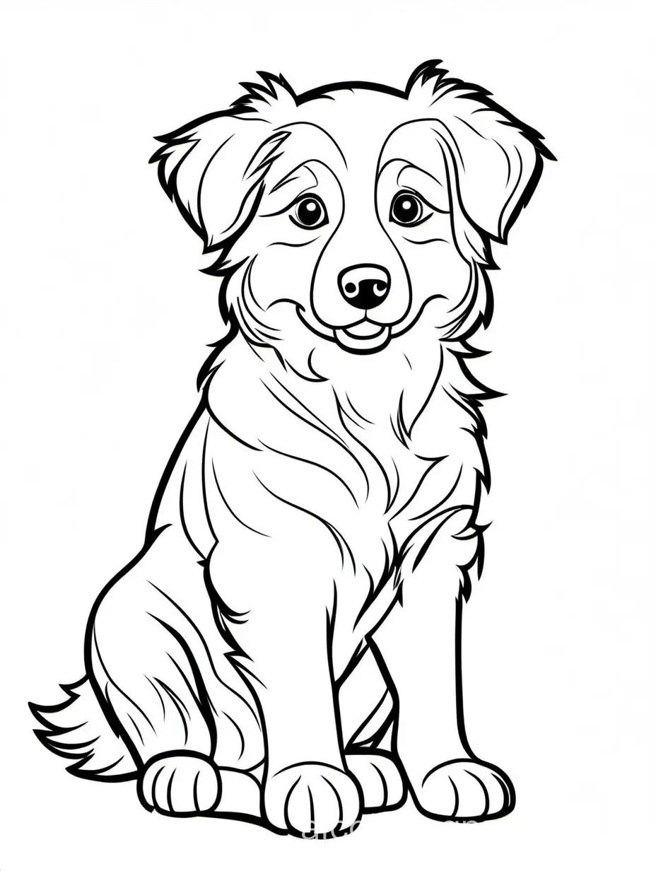 a baby Australian shepherd, Coloring Page, black and white, line art, white background, Simplicity, Ample White Space. The background of the coloring page is plain white to make it easy for young children to color within the lines. The outlines of all the subjects are easy to distinguish, making it simple for kids to color without too much difficulty., Coloring Page, black and white, line art, white background, Simplicity, Ample White Space. The background of the coloring page is plain white to make it easy for young children to color within the lines. The outlines of all the subjects are easy to distinguish, making it simple for kids to color without too much difficulty