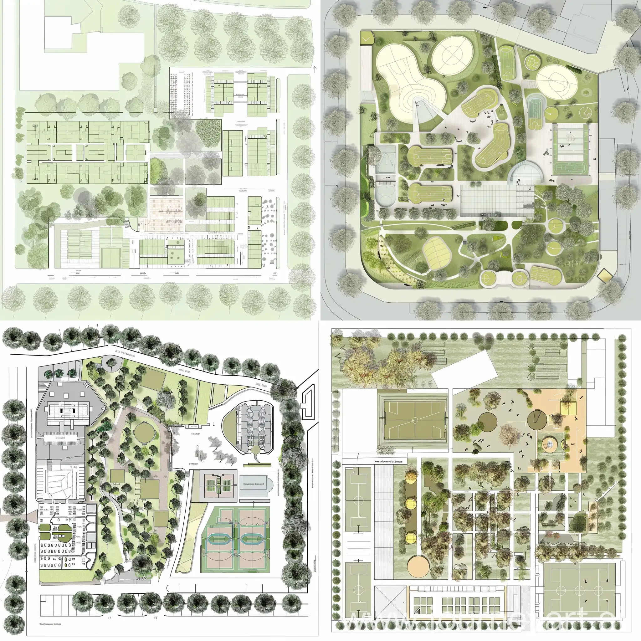 Plano de 177m x 70m sobre un centro deportivo para personas con discapacidad y que la distribución sea referentes a dioses