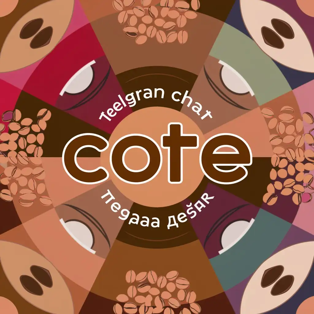 аватарка для чата телеграм про кофе в кофейных цветах, с текстом в середине "кофе", с элементами: кружки, зерна

