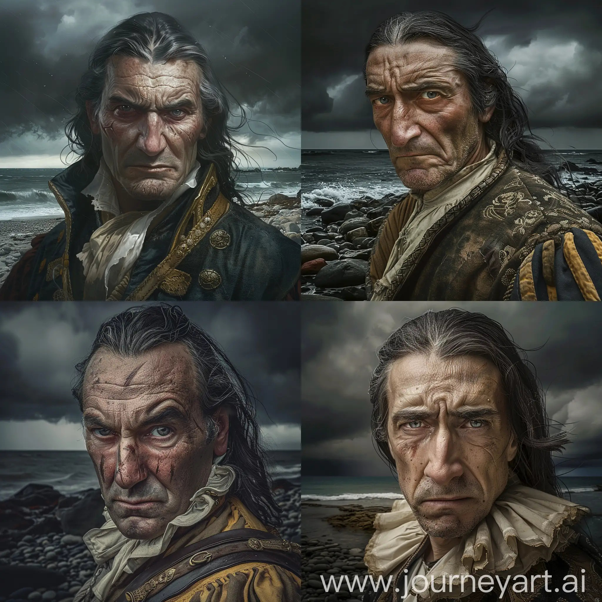 MiddleAged-Nobleman-with-Weathered-Complexion-on-Stormy-Rocky-Beach
