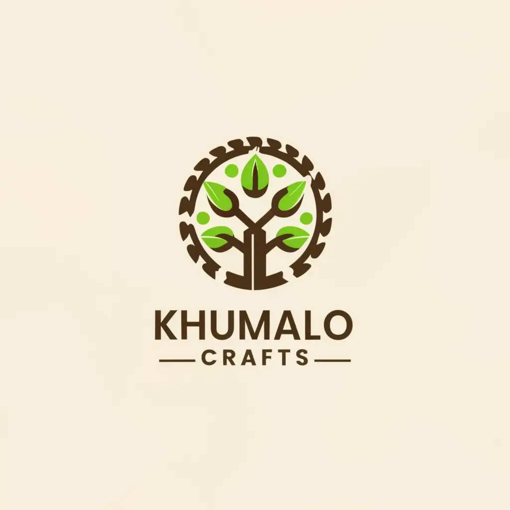 a logo design,with the text "KHUMALO CRAFTS", main symbol:Tree and Saw,Minimalistic,be used in Construction industry,clear background