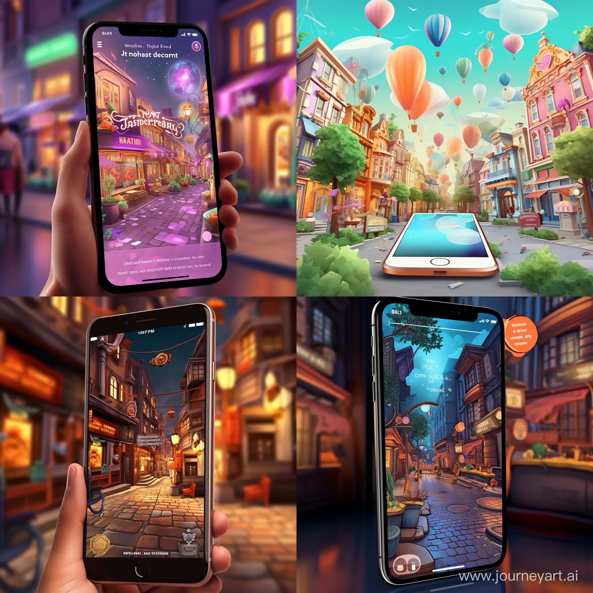 background for the home page of an augmented reality mobile application of a treasure hunt game through the streets of a city