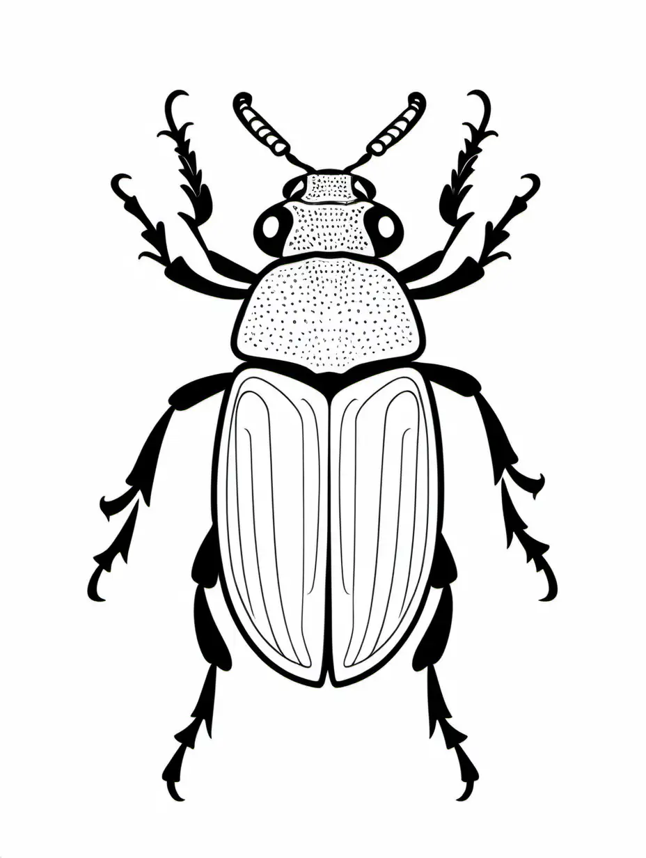 simple coloring page, beetle, simple drawing, black and white , minimalistic