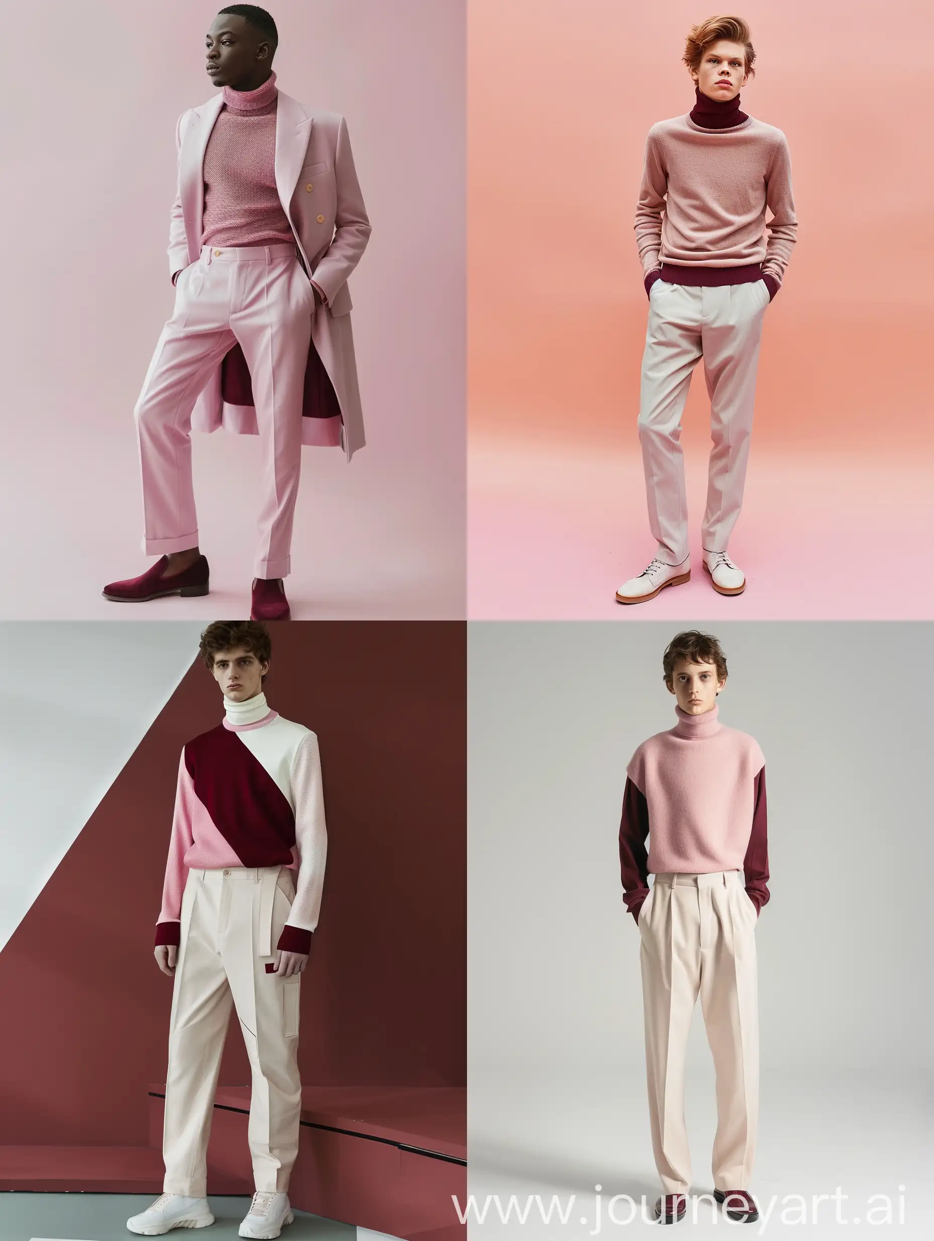 Stylish-FullHeight-Mens-Turtleneck-Fashion-in-Pastel-Colors-with-Burgundy-Accent