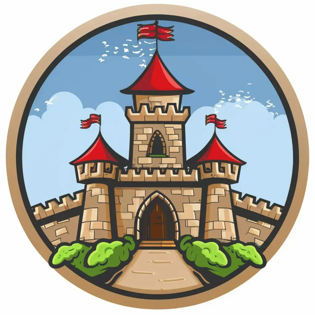 LOGO-Design-For-CastleWall-Cartoon-Sky-Background-Icon-for-Travel-Industry