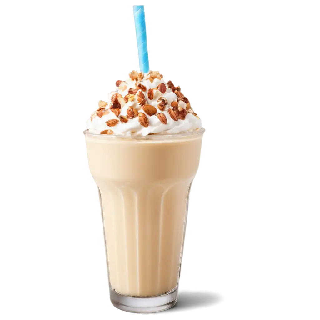 frothy milkshake topped with nuts