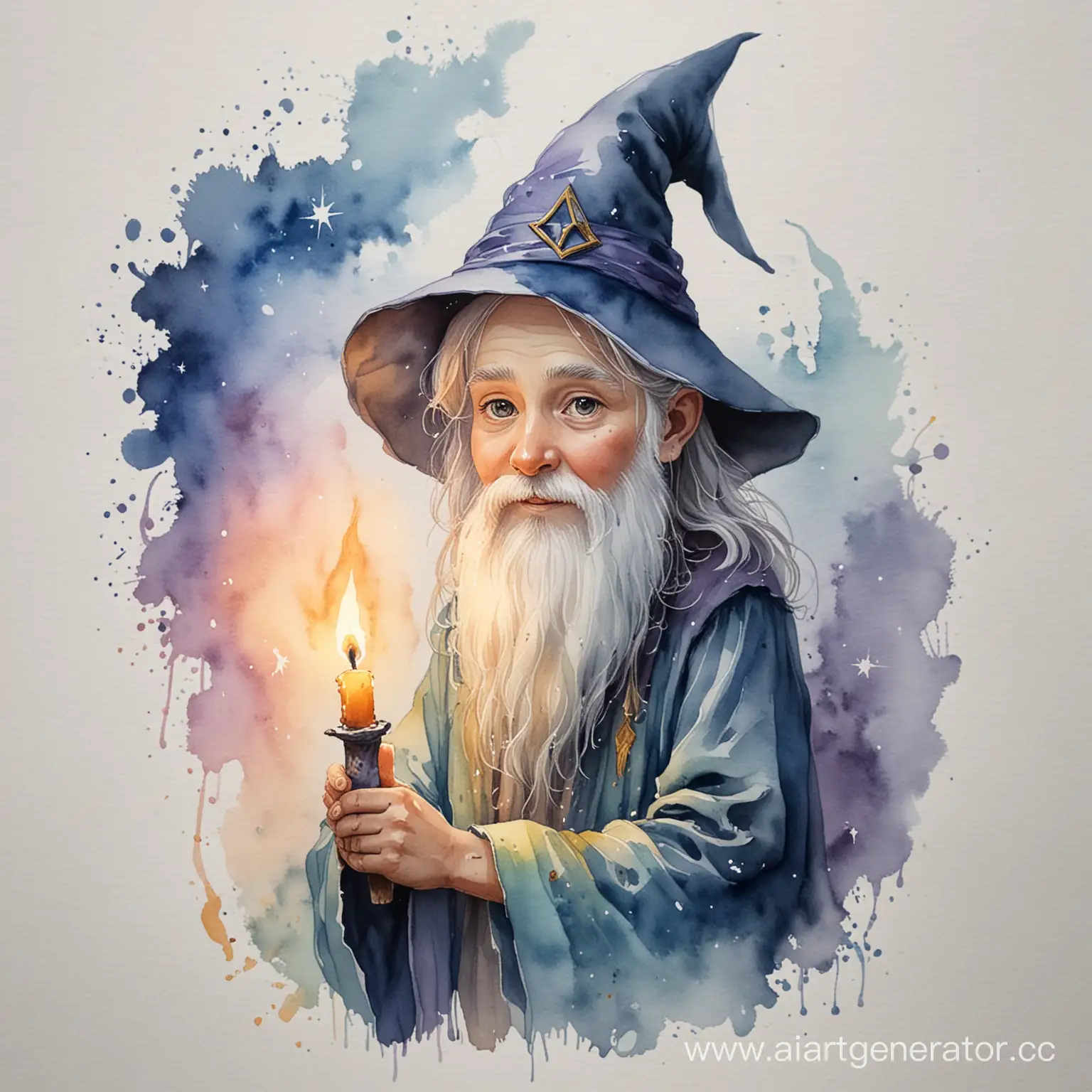 Нарисуй детский рисунок с помощью свечи и акварели, на котором изображён волшебник