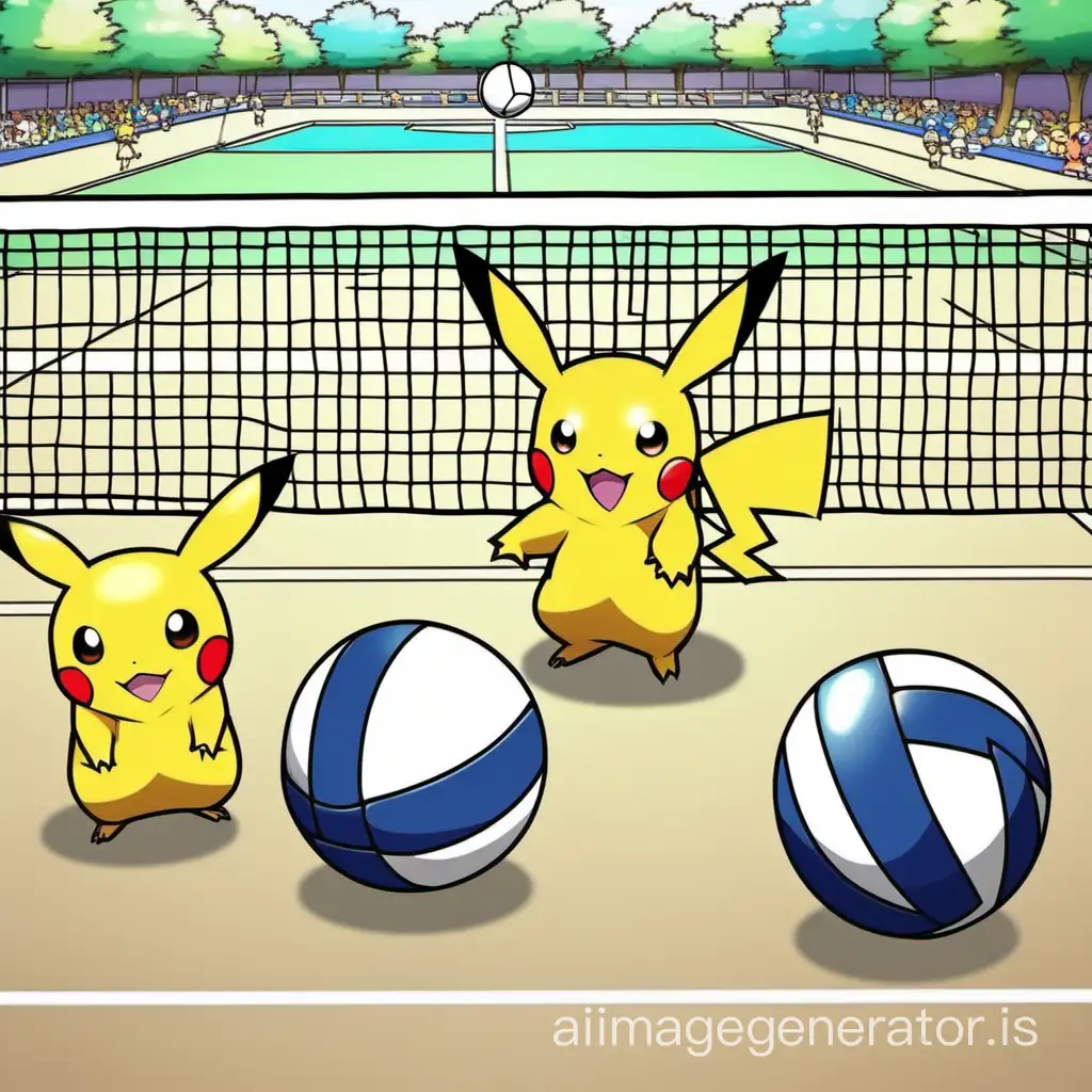 Pokemon-Playing-Volleyball-Game-in-Tropical-Beach-Setting