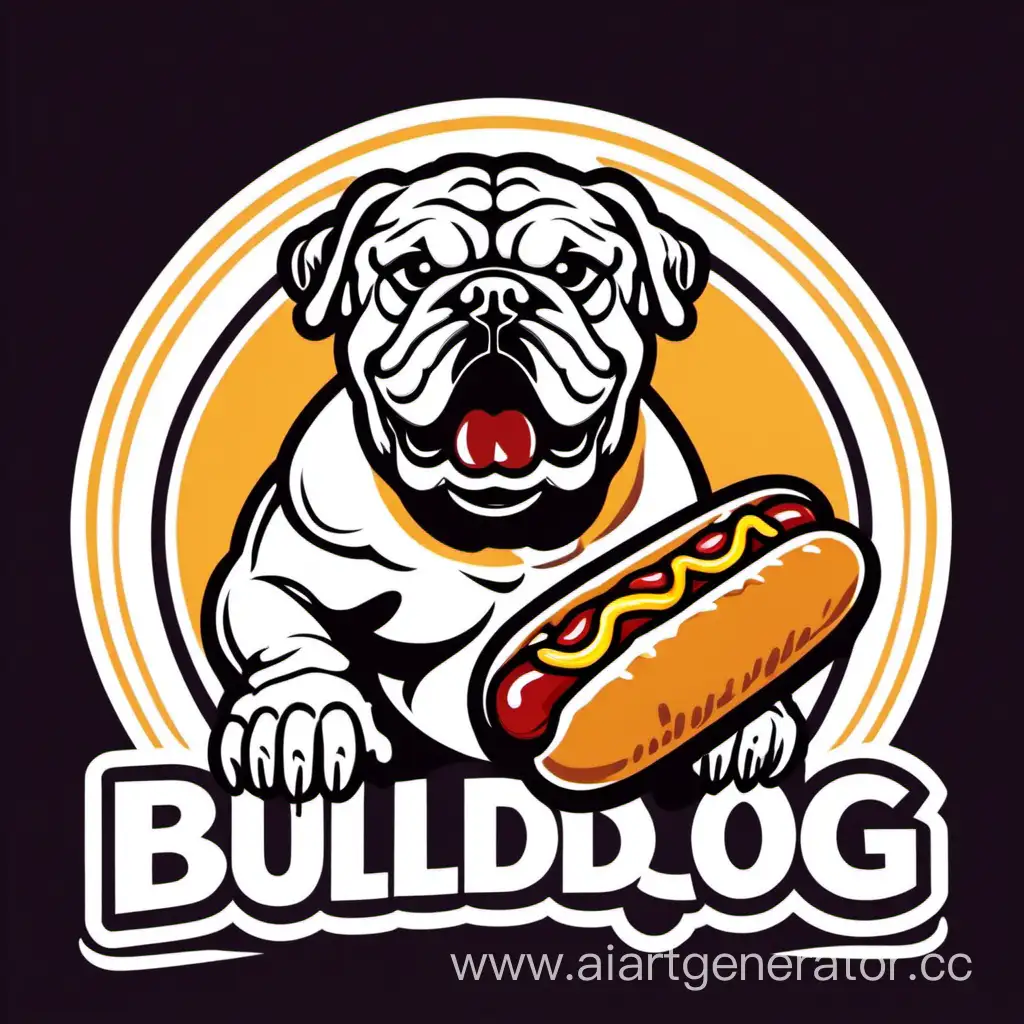 Логотип, бульдог ест хот-дог
