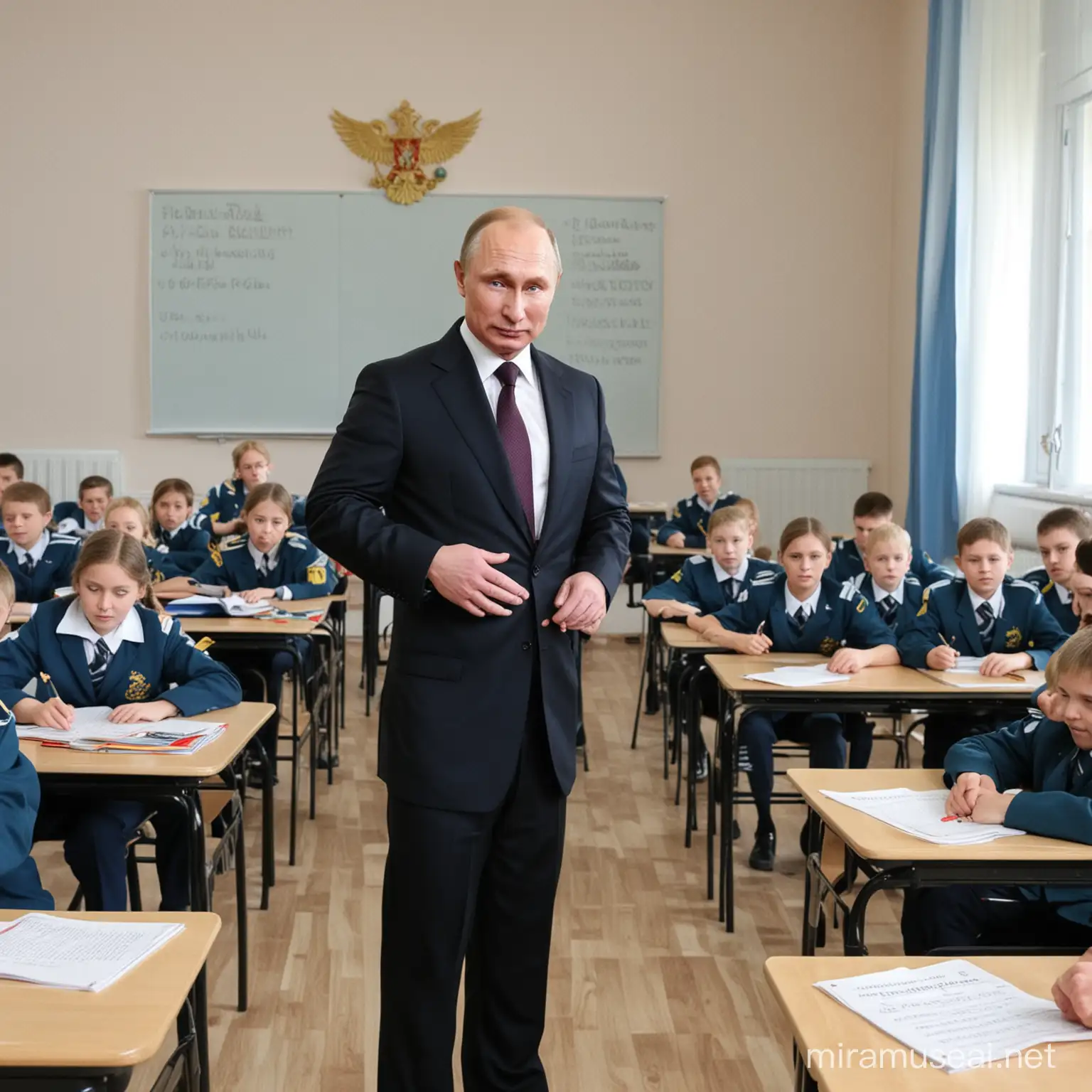 Russian Educator Engaging Students in a Classroom Setting