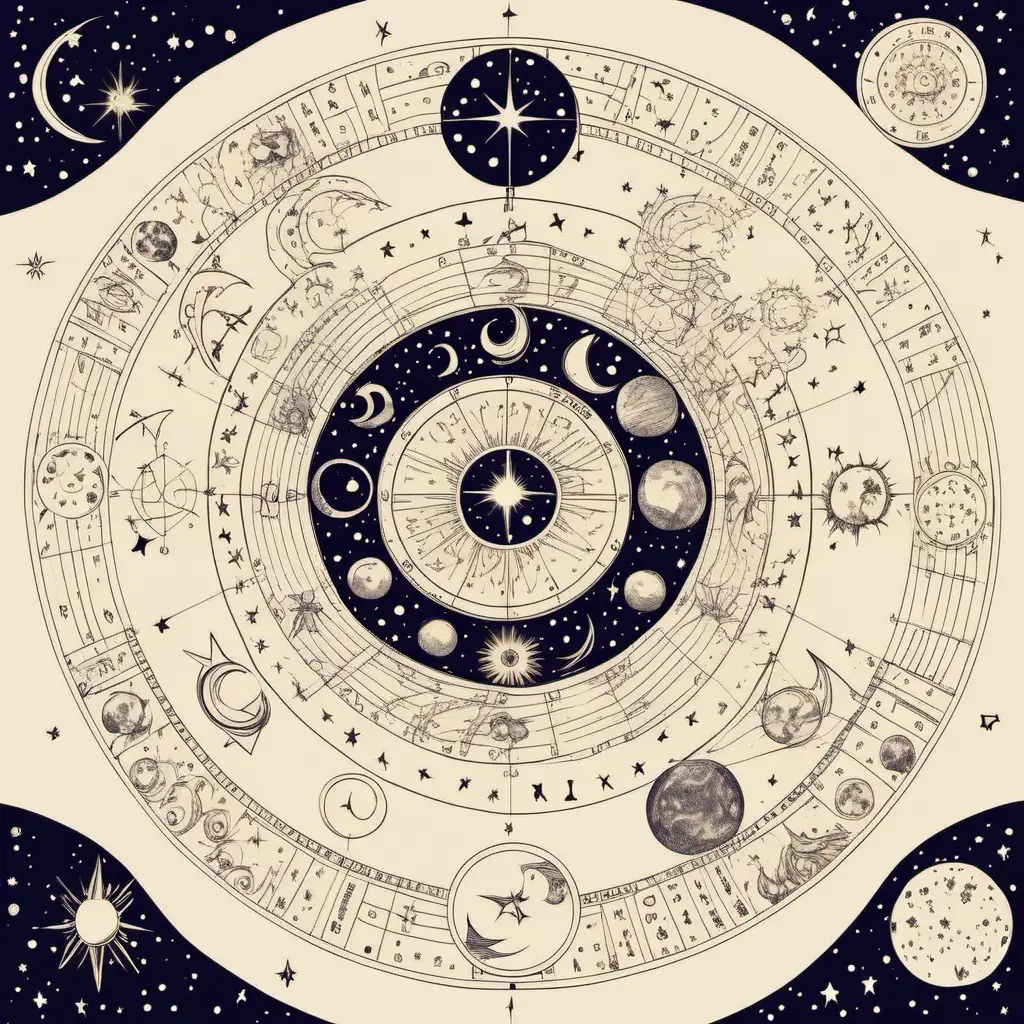 Celestial Astrology Drawings in Ethereal Style