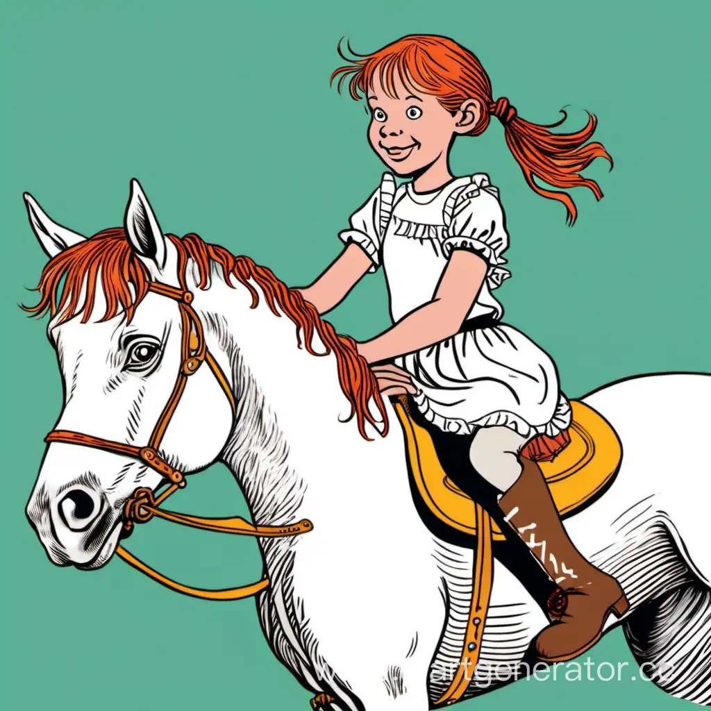 Pippi-Longstocking-Riding-a-Majestic-White-Horse