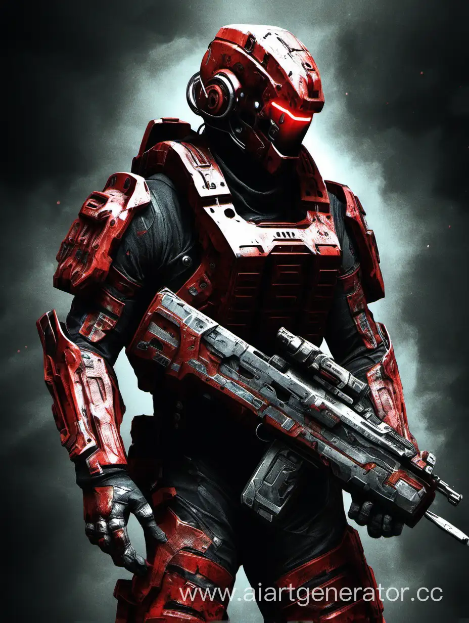 Cyber soldier, deadspace, red-grey background