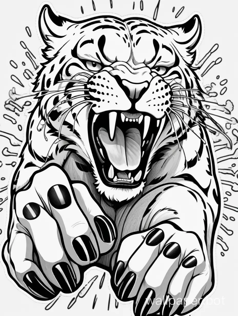 paw attacking,  panthera onca, detailed lineart, amazing masterpiece, crazy furious attack, insane, open paw attack, sticker art