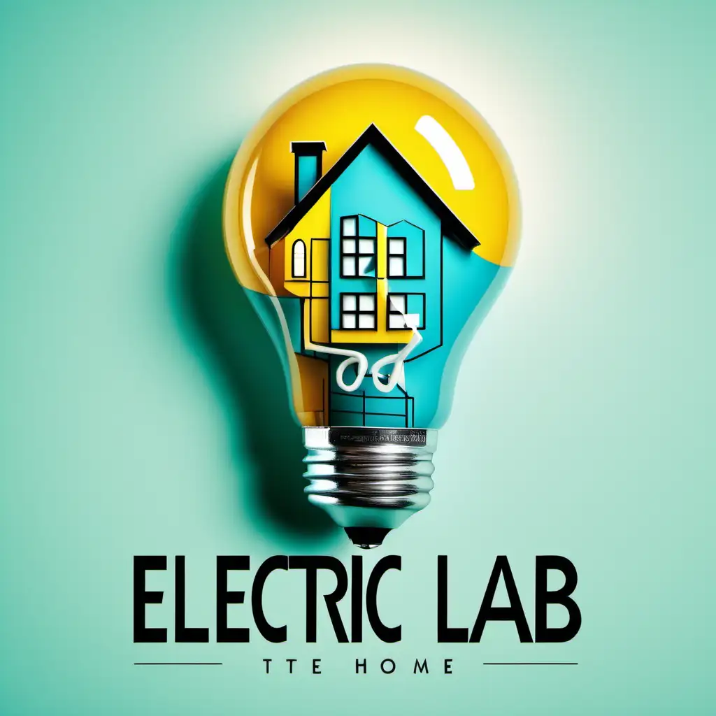 bulb logo with a home on top and 3d words electric lab