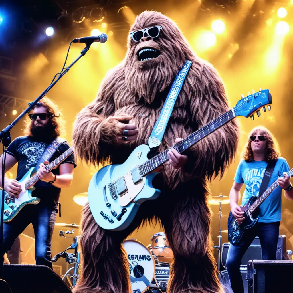 Sasquatch and his rock band on stage