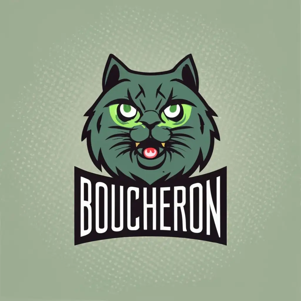 logo, black Persian cat green eyes, with the text "BOUCHERON", typography, be used in the basketball industry