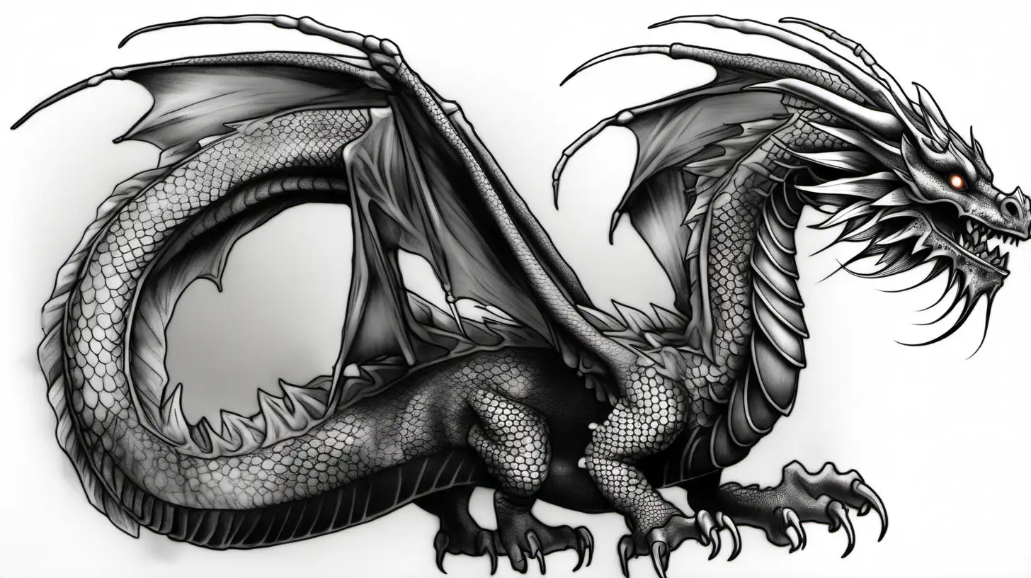 Hyperrealistic Dragon Tattoo Flash Japanese Brush Art meets Digital Precision