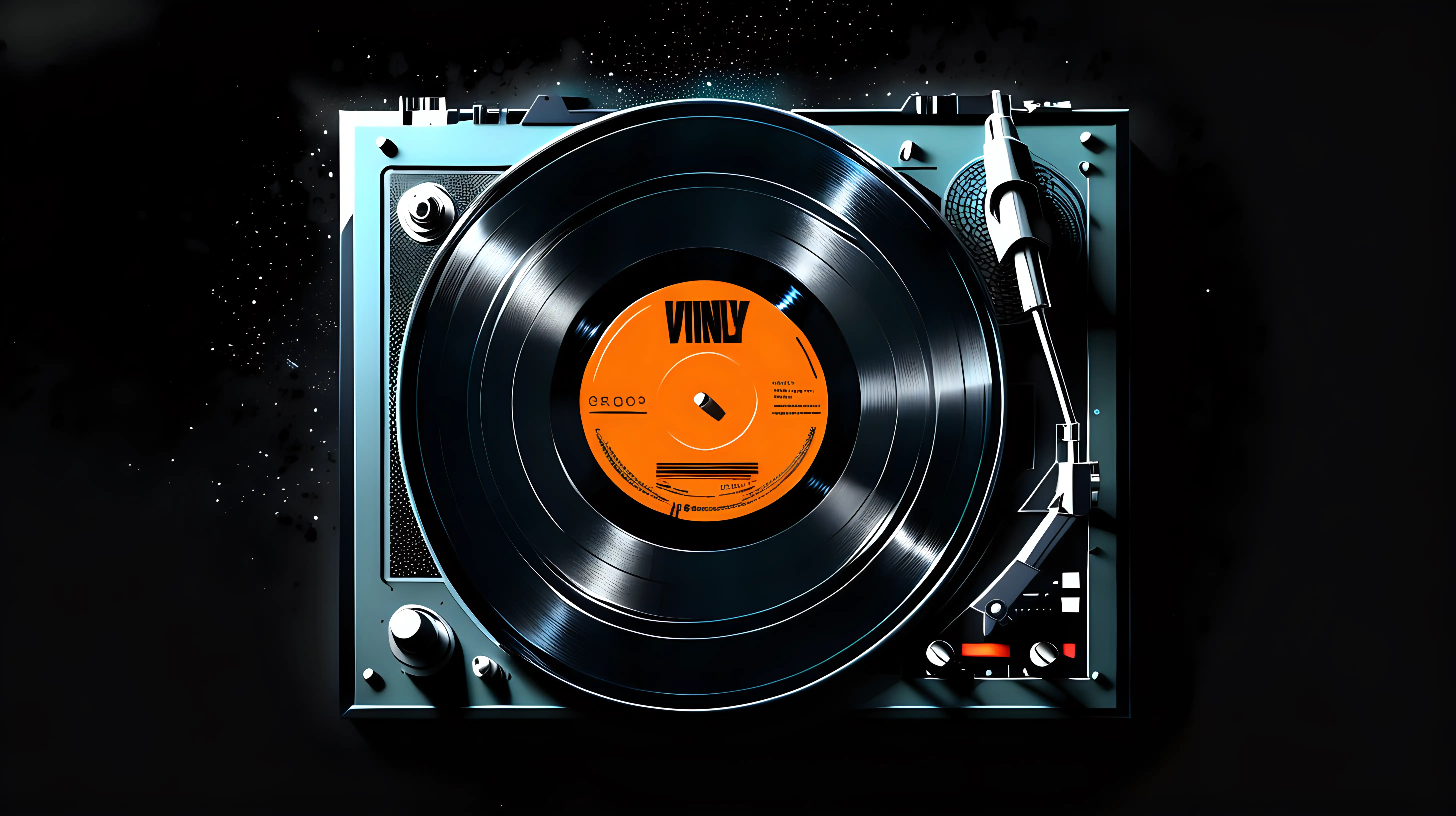 Futuristic Vinyl Record on Black Background RetroFuturism Music Concept Art