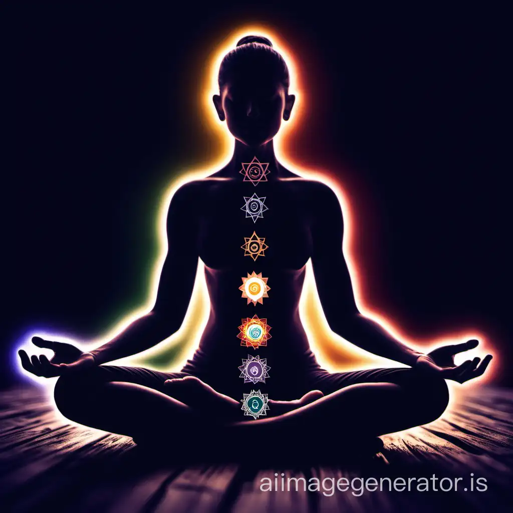 a person meditating with chakras around