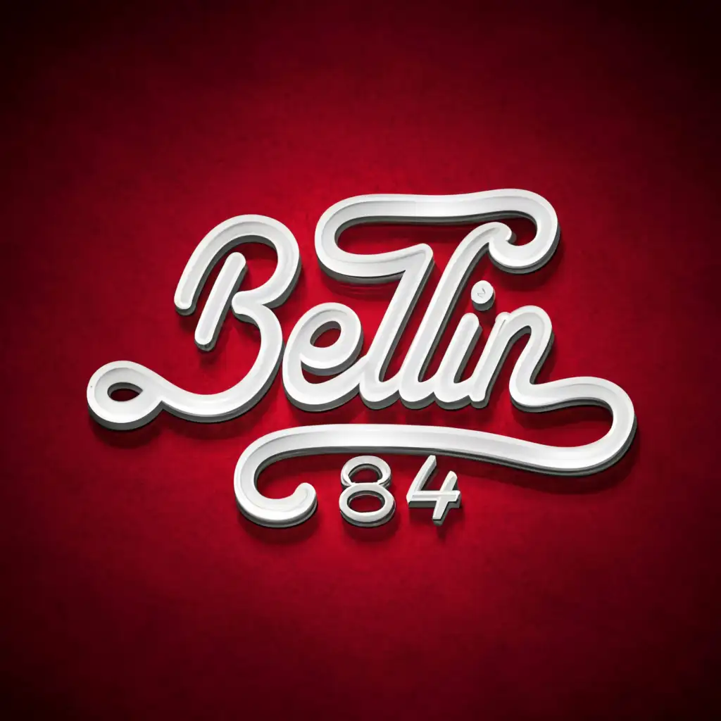 a logo design,with the text "BELIN 84", main symbol:metallized text Berlin, 84 handmade red,Moderate,clear background