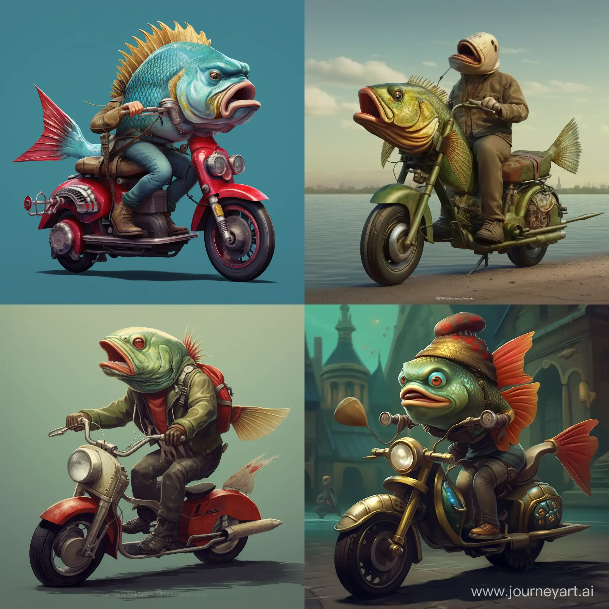 band "Scooter" on scooters with a huge fish