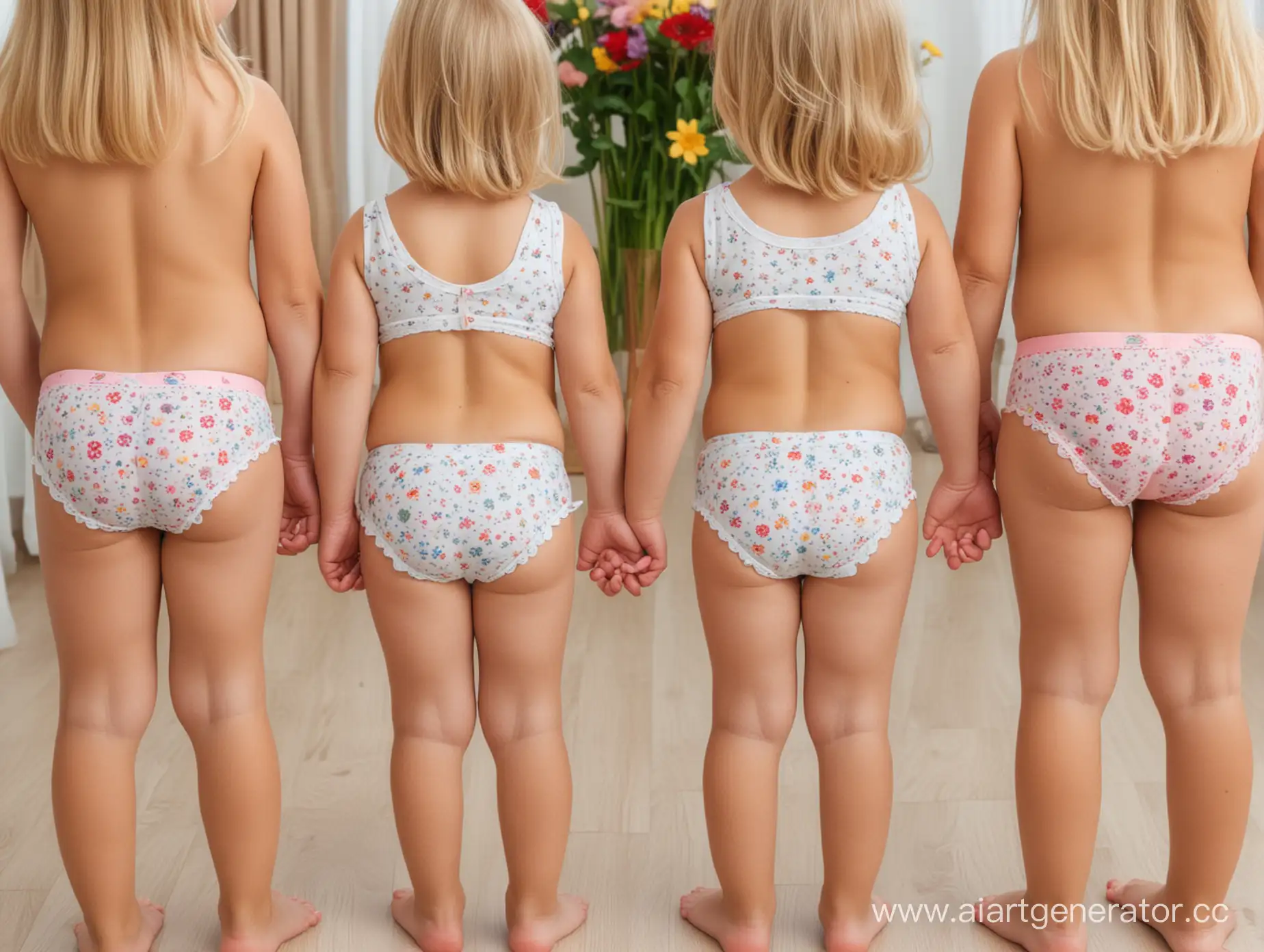 Three-Young-Girls-in-Flowered-Underpants-at-Kindergarten