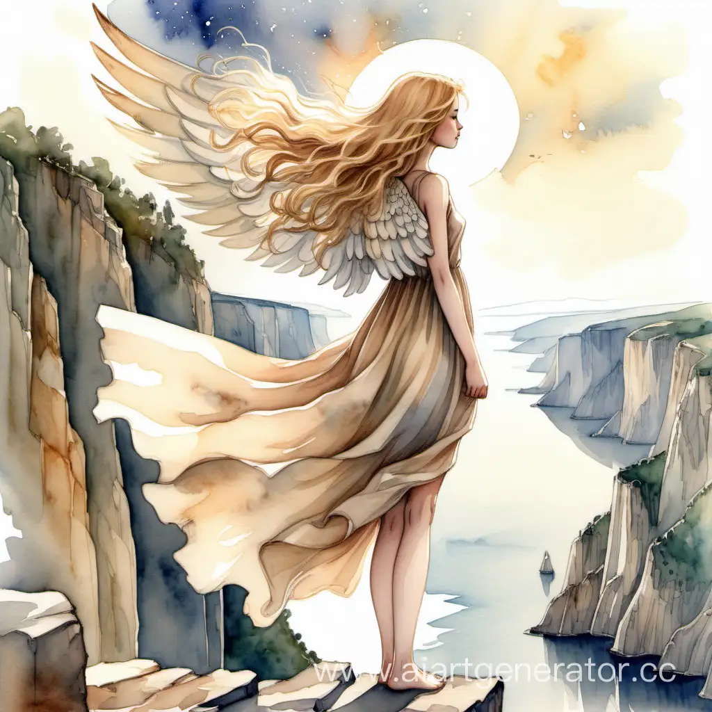 AngelLike-Girl-with-Golden-Hair-and-Enormous-Wings-on-Cliff