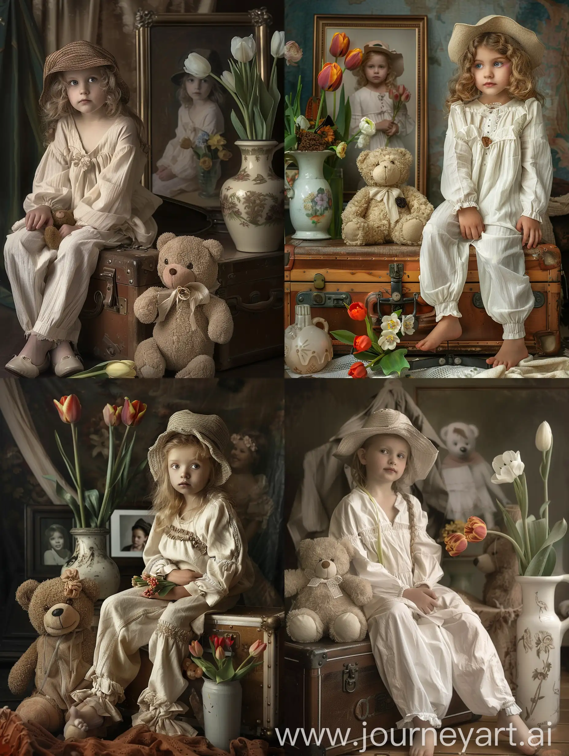 Young-Girl-Painting-with-Teddy-Bear-in-Studio-Setting