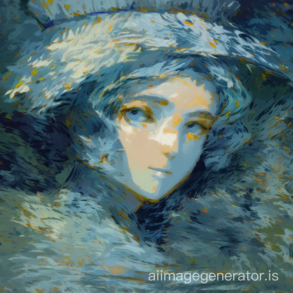 Impressionist portrait ancient-looking sage
Bluish unsaturated colors