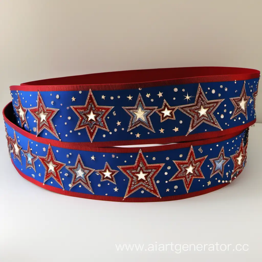 Stunning-Wide-Fabric-Belt-with-Blue-and-Red-Patterns-Sparkles-Rhinestones-and-Stars